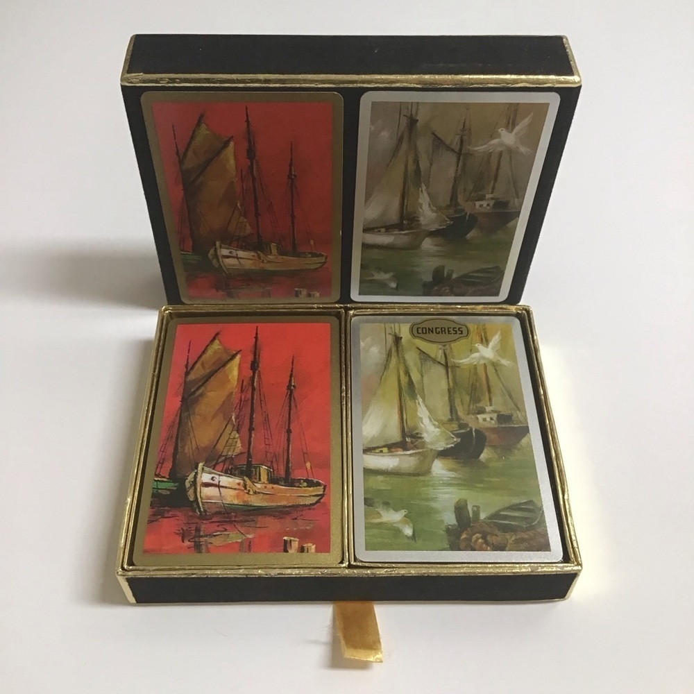 Congress Mid Century Playing Cards 2 Deck SET Sailing Ships 1 SEALED Vintage EUC